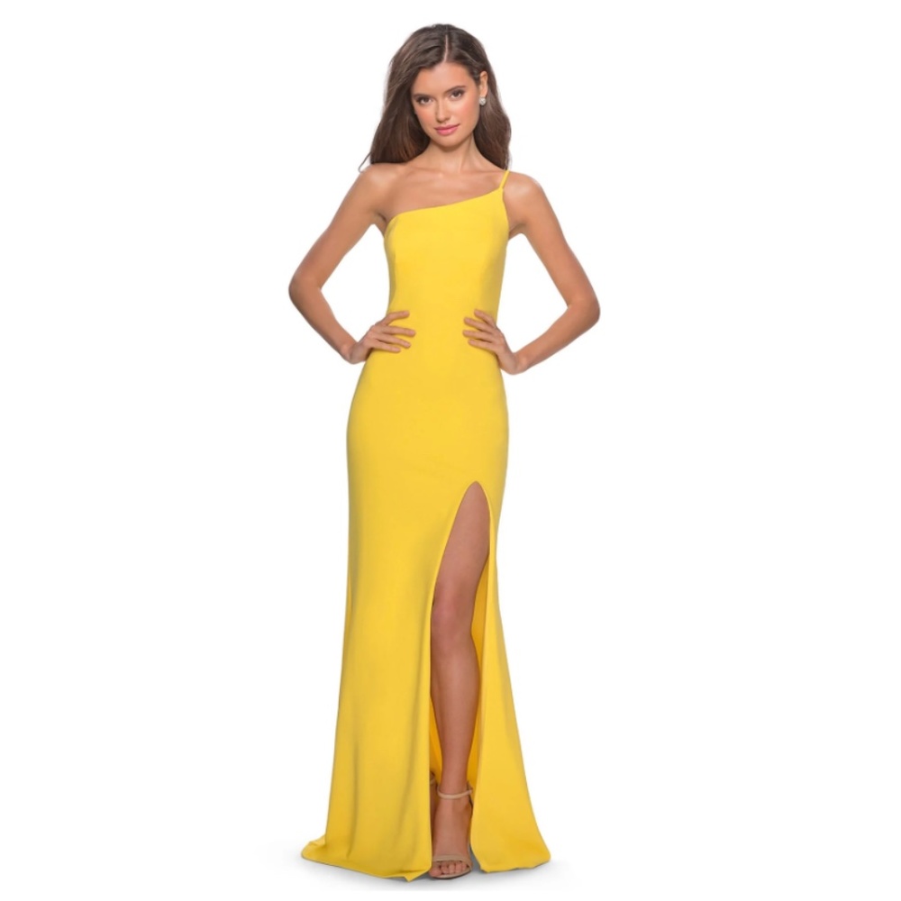 La Femme Yellow One Shoulder Dress